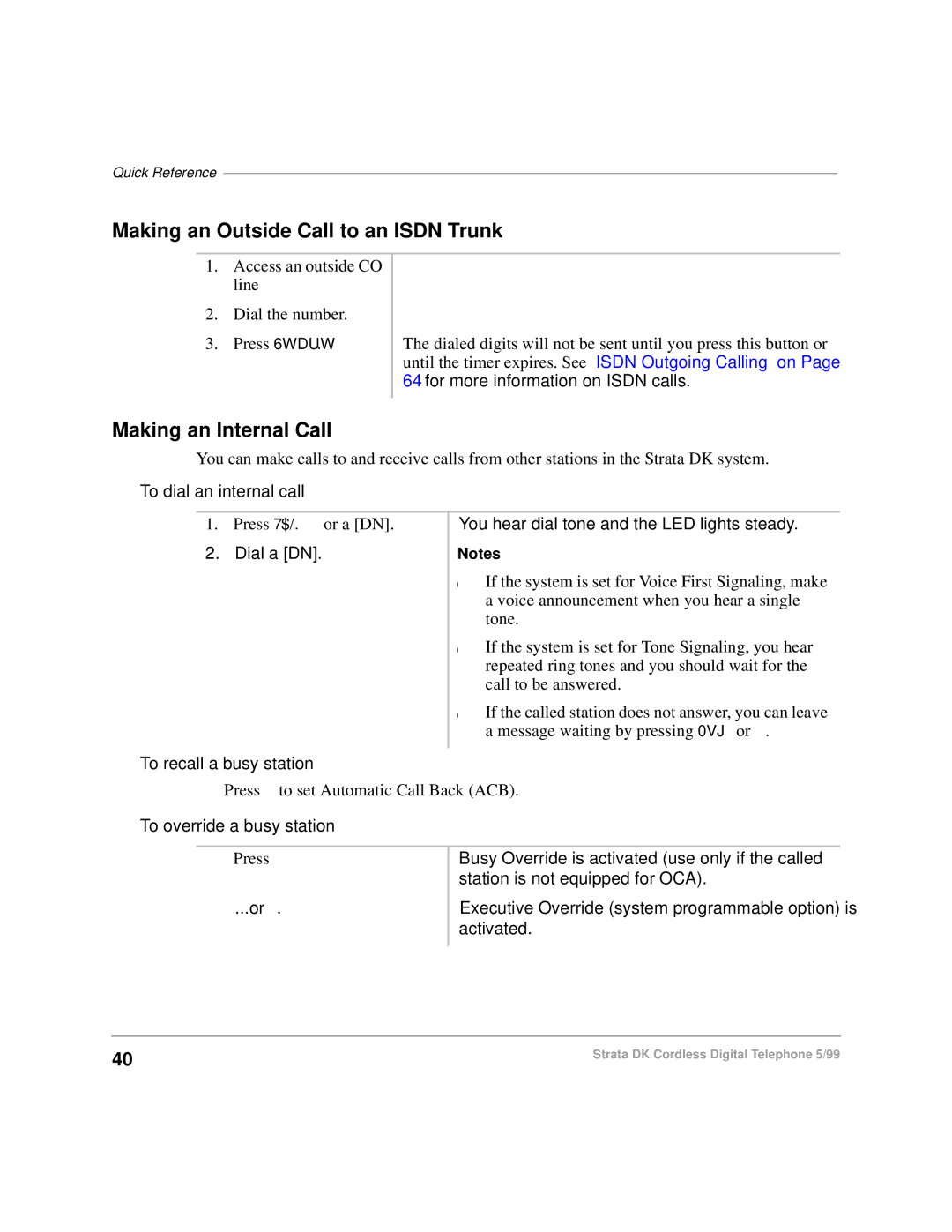 Toshiba DKA-UG-CRDLS-VC 4016149 Making an Outside Call to an Isdn Trunk, Making an Internal Call, To dial an internal call 