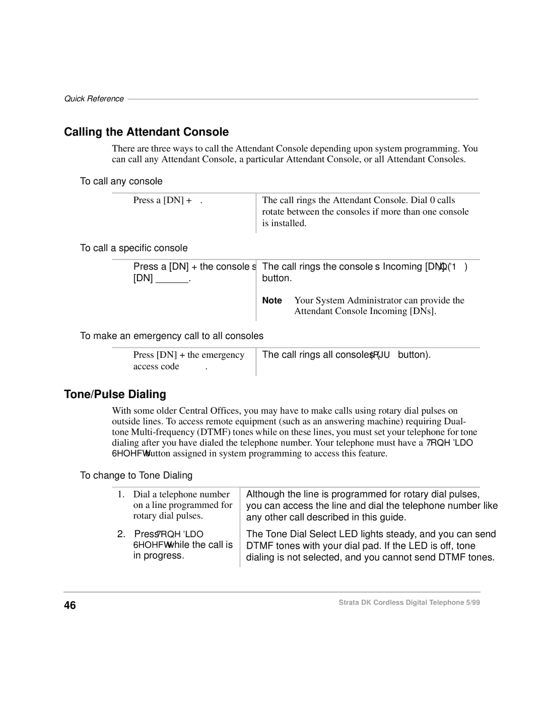 Toshiba DKA-UG-CRDLS-VC 4016149 manual Calling the Attendant Console, Tone/Pulse Dialing, To call any console 