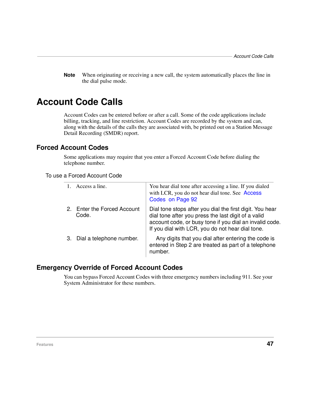 Toshiba DKA-UG-CRDLS-VC 4016149 manual Account Code Calls, Emergency Override of Forced Account Codes 