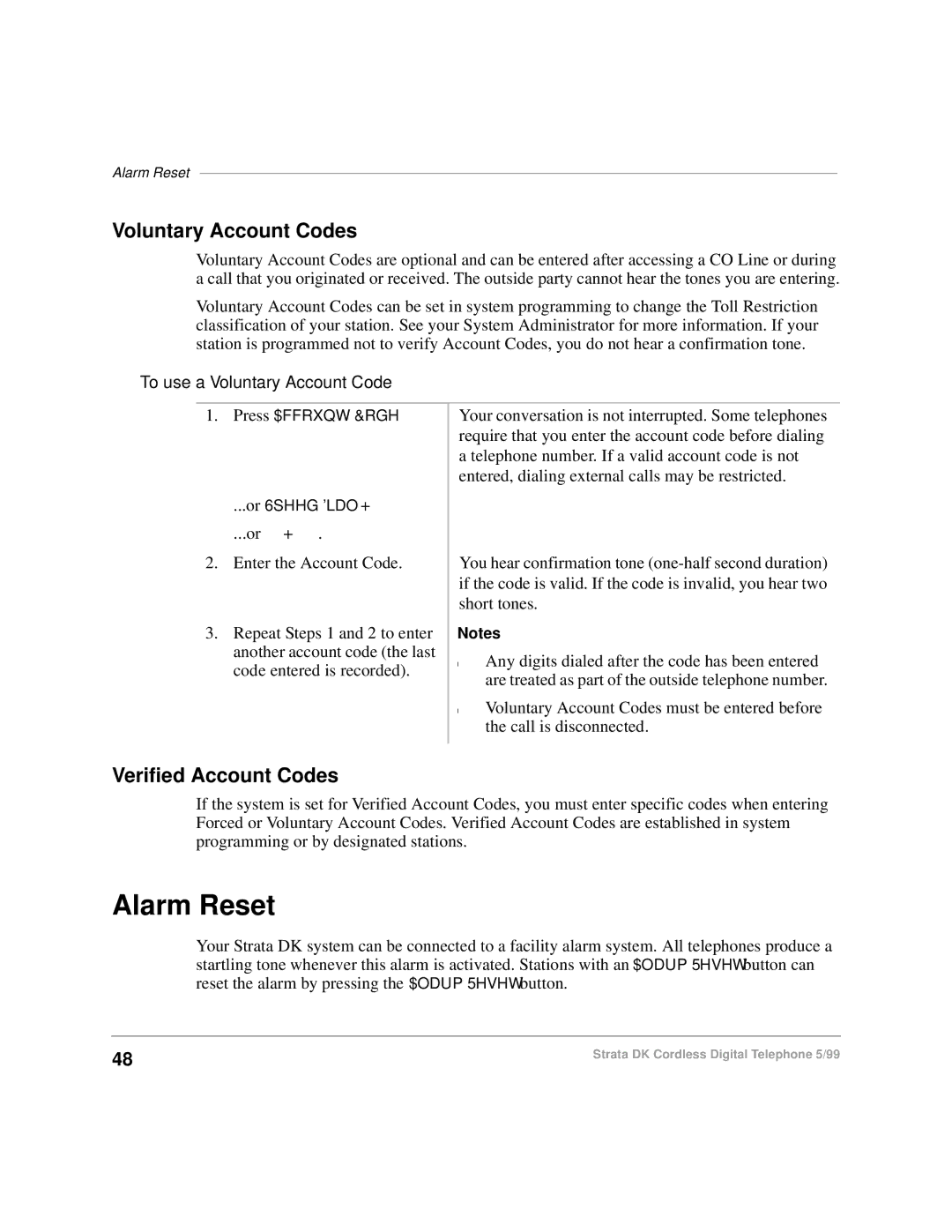 Toshiba DKA-UG-CRDLS-VC 4016149 manual Alarm Reset, Voluntary Account Codes, Verified Account Codes 