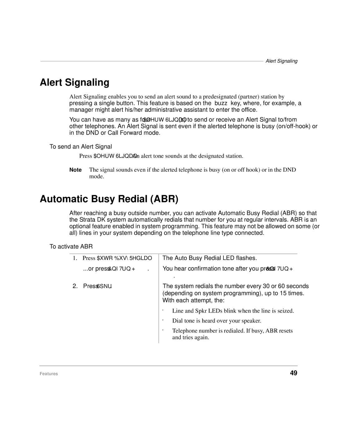 Toshiba DKA-UG-CRDLS-VC 4016149 manual Alert Signaling, Automatic Busy Redial ABR, To send an Alert Signal, To activate ABR 