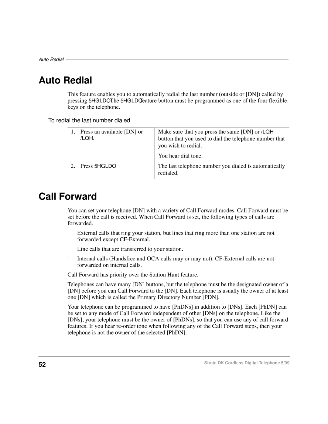 Toshiba DKA-UG-CRDLS-VC 4016149 manual Auto Redial, Call Forward, To redial the last number dialed 