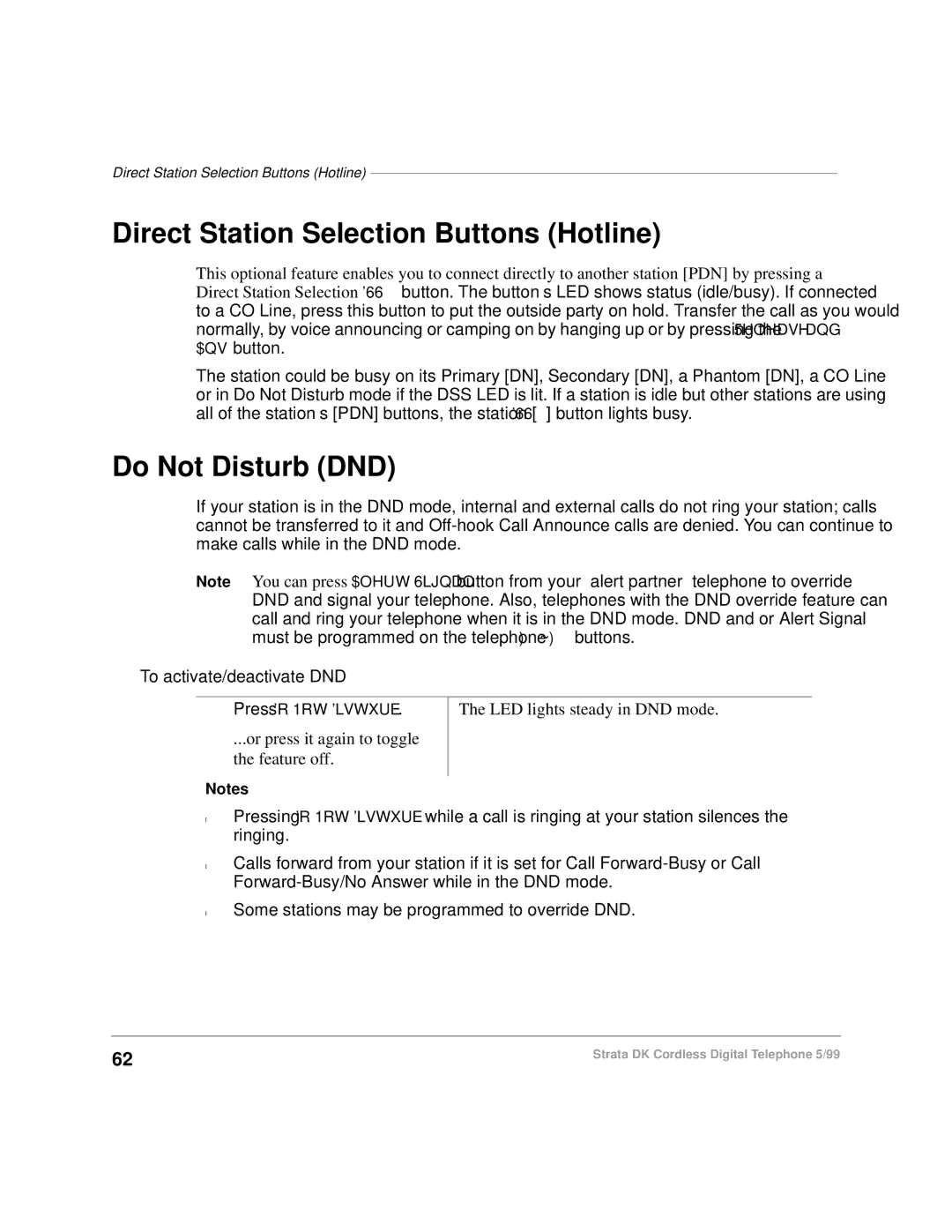 Toshiba DKA-UG-CRDLS-VC 4016149 Direct Station Selection Buttons Hotline, Do Not Disturb DND, To activate/deactivate DND 