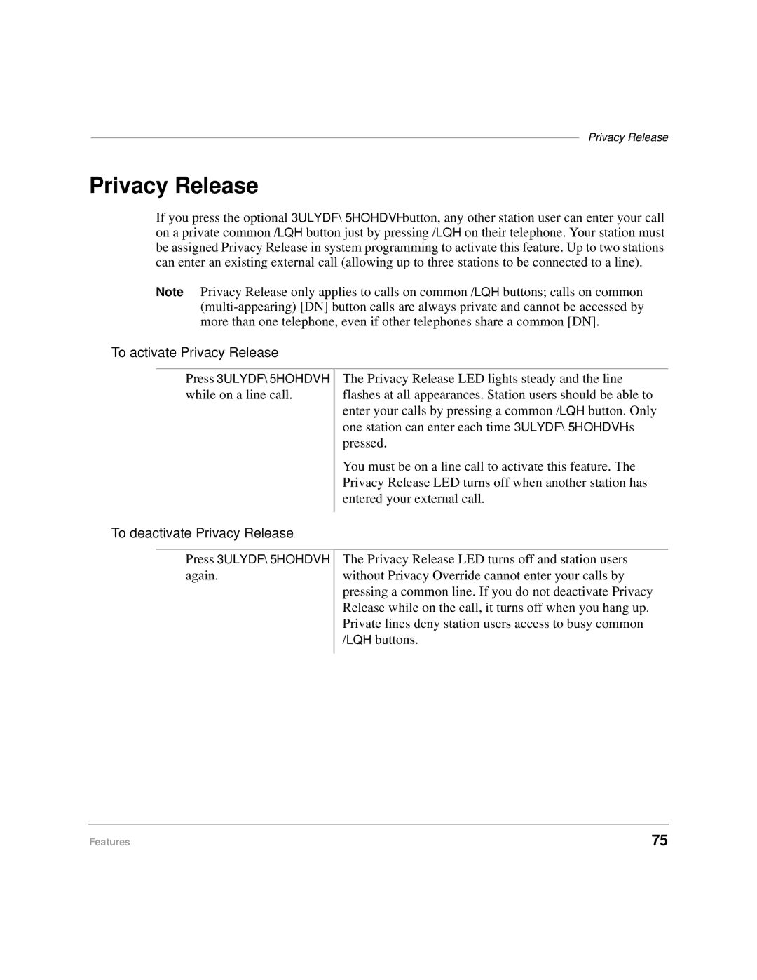 Toshiba DKA-UG-CRDLS-VC 4016149 manual To activate Privacy Release, To deactivate Privacy Release 