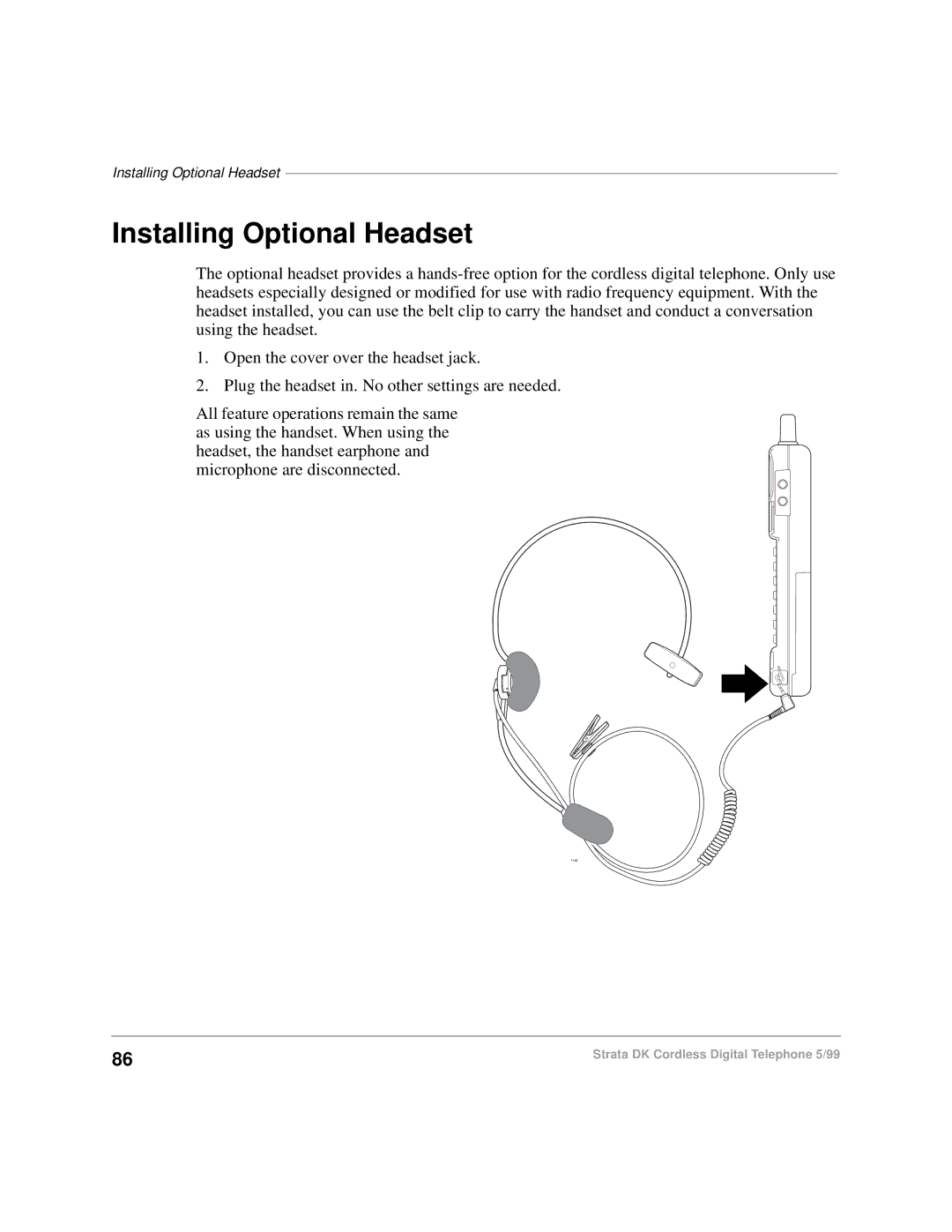 Toshiba DKA-UG-CRDLS-VC 4016149 manual Installing Optional Headset 