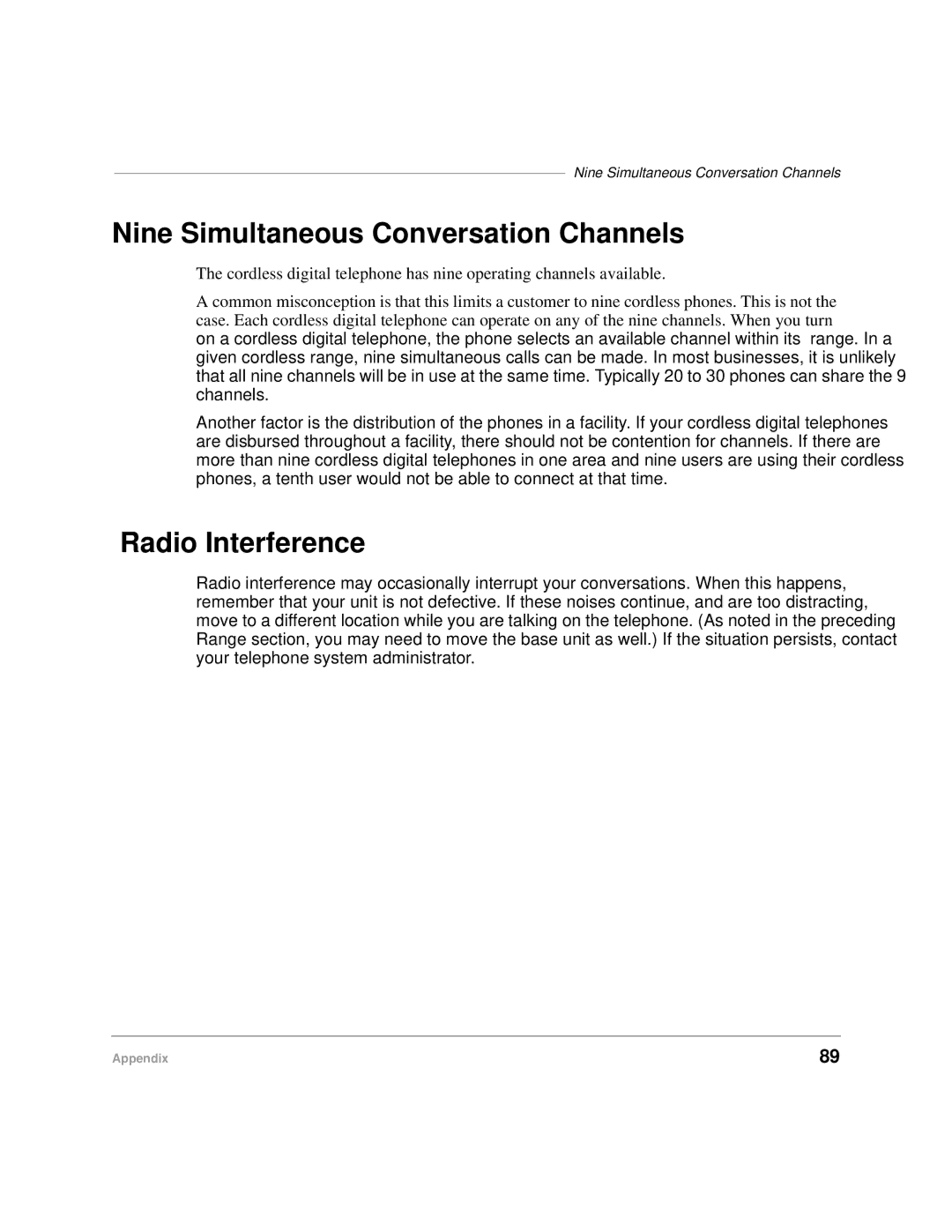 Toshiba DKA-UG-CRDLS-VC 4016149 manual Nine Simultaneous Conversation Channels, Radio Interference 