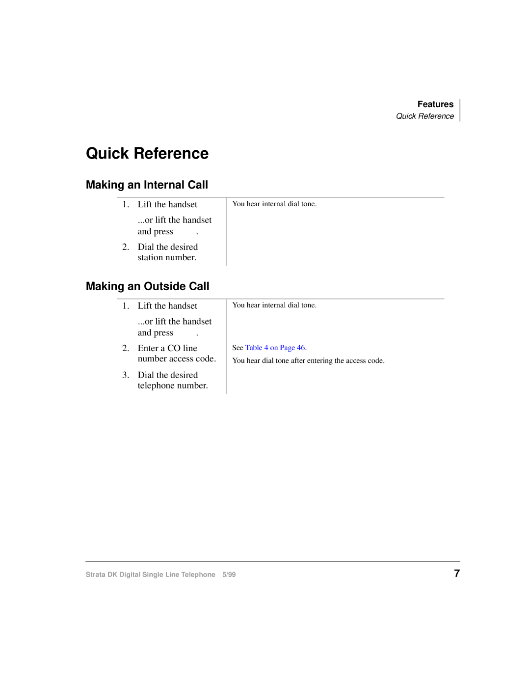 Toshiba DKA-UG-DKSLT-VB manual Quick Reference, Making an Internal Call, Making an Outside Call 