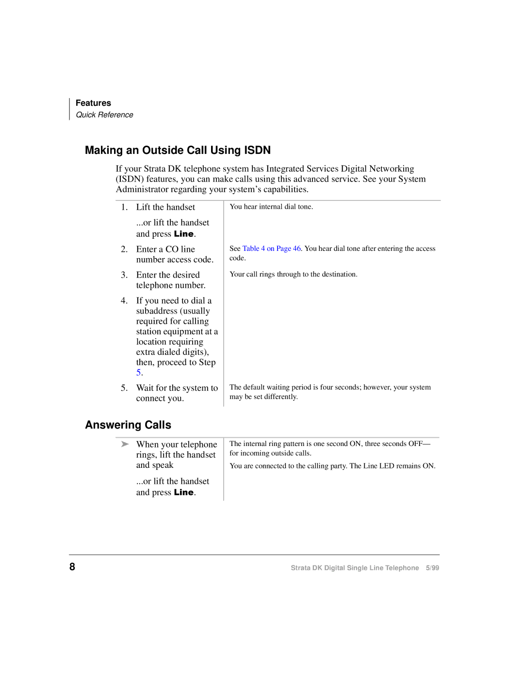 Toshiba DKA-UG-DKSLT-VB manual Making an Outside Call Using Isdn, Answering Calls 