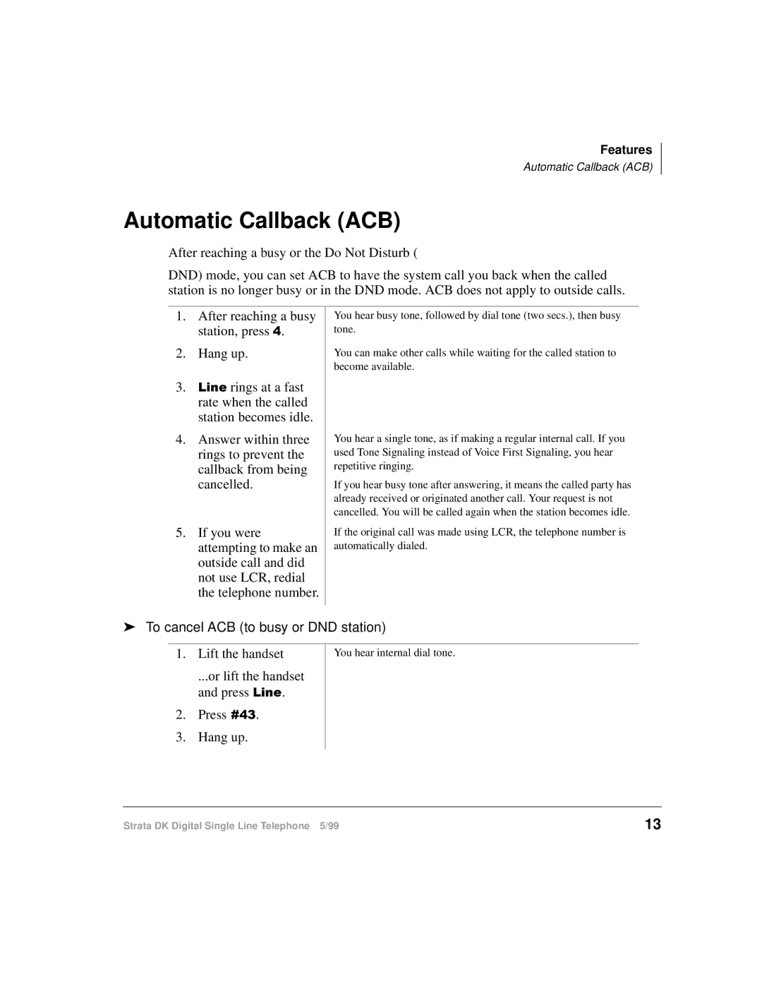 Toshiba DKA-UG-DKSLT-VB manual Automatic Callback ACB, To cancel ACB to busy or DND station 