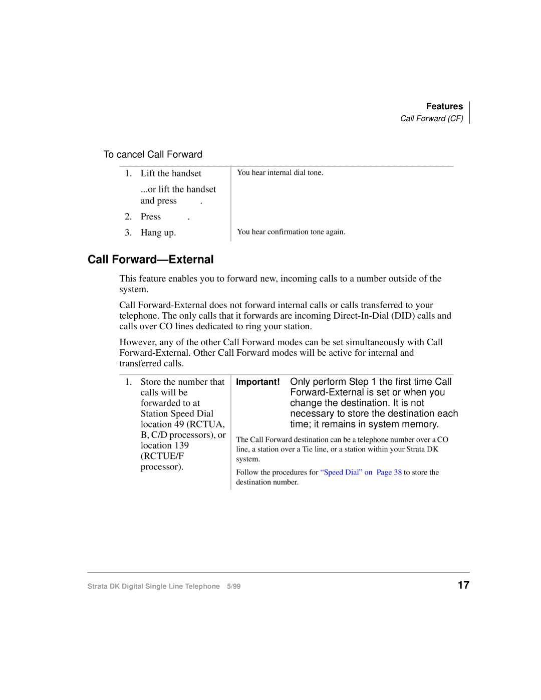 Toshiba DKA-UG-DKSLT-VB manual Call Forward-External, To cancel Call Forward, Or lift the handset Press /LQH Hang up 