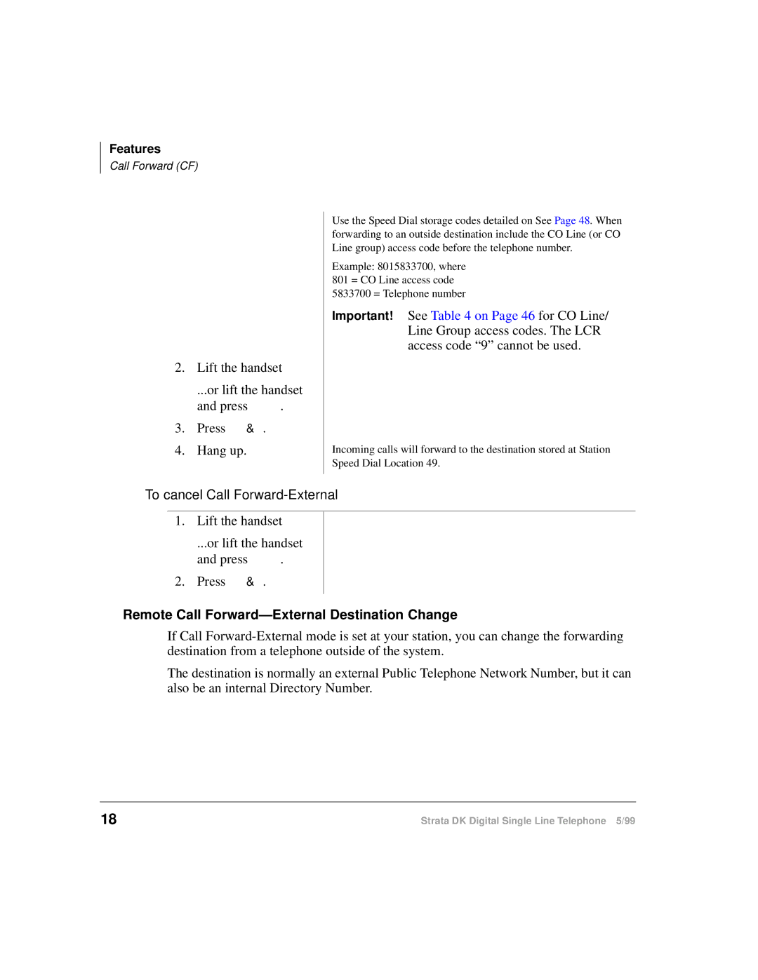 Toshiba DKA-UG-DKSLT-VB manual To cancel Call Forward-External, Remote Call Forward-External Destination Change 