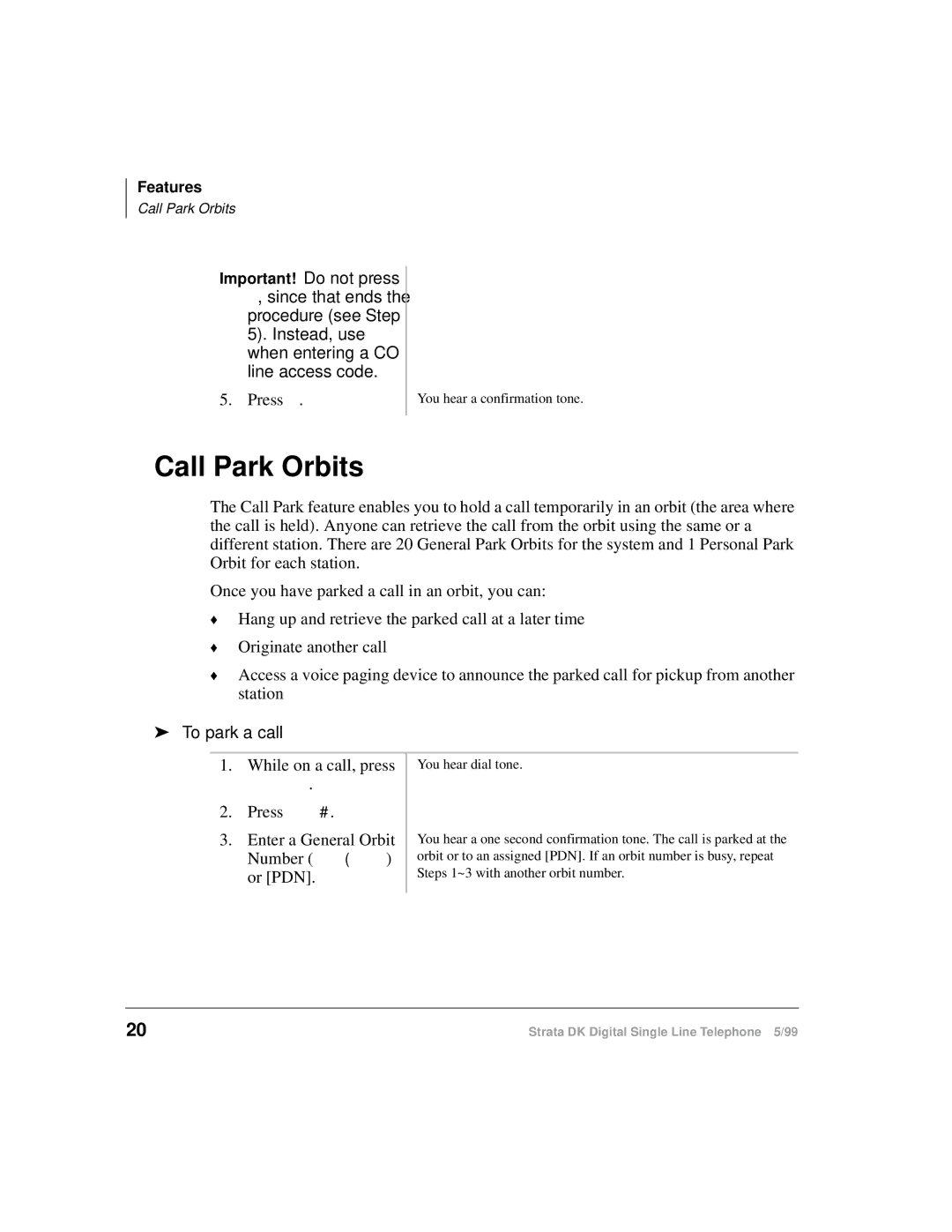 Toshiba DKA-UG-DKSLT-VB manual Call Park Orbits, To park a call 