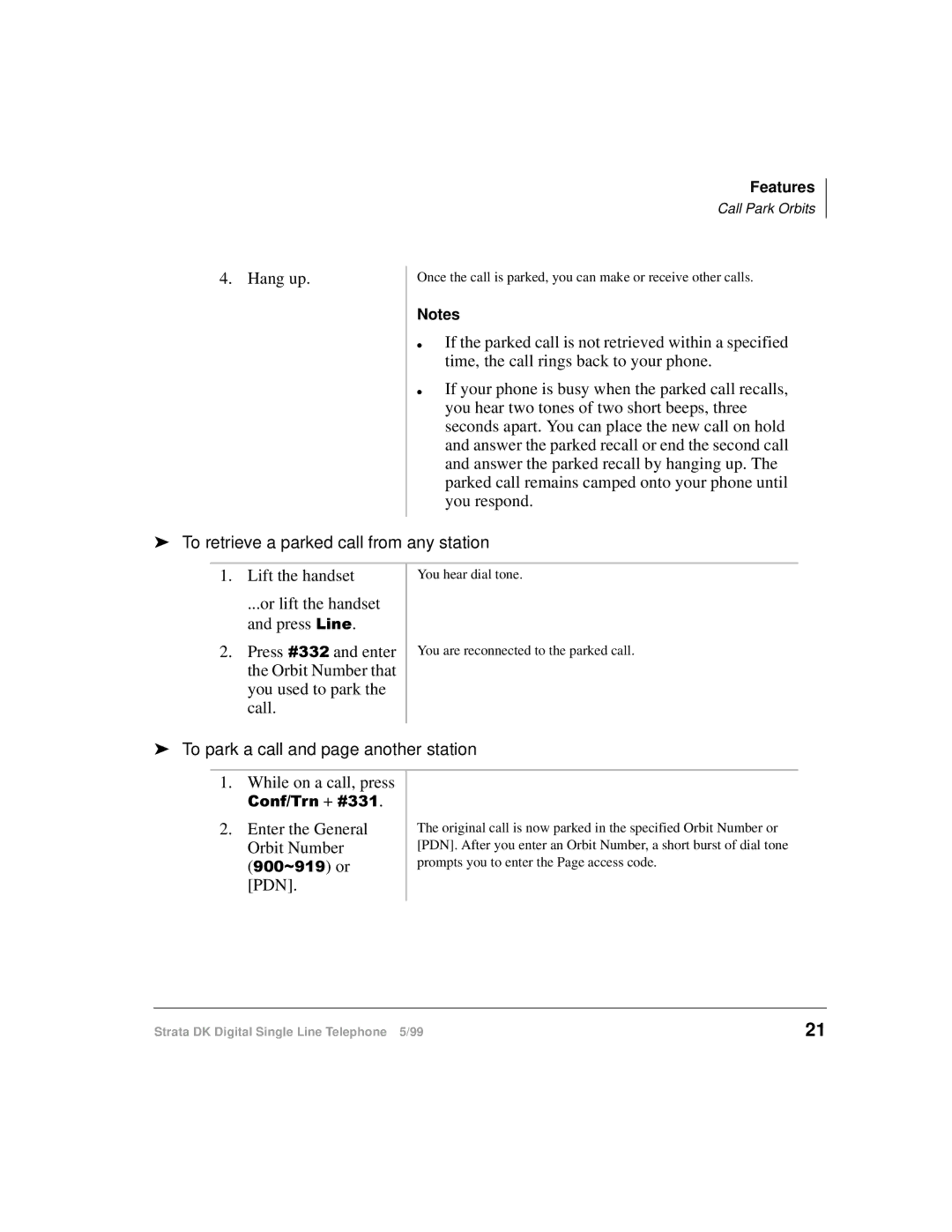 Toshiba DKA-UG-DKSLT-VB manual To retrieve a parked call from any station, To park a call and page another station 