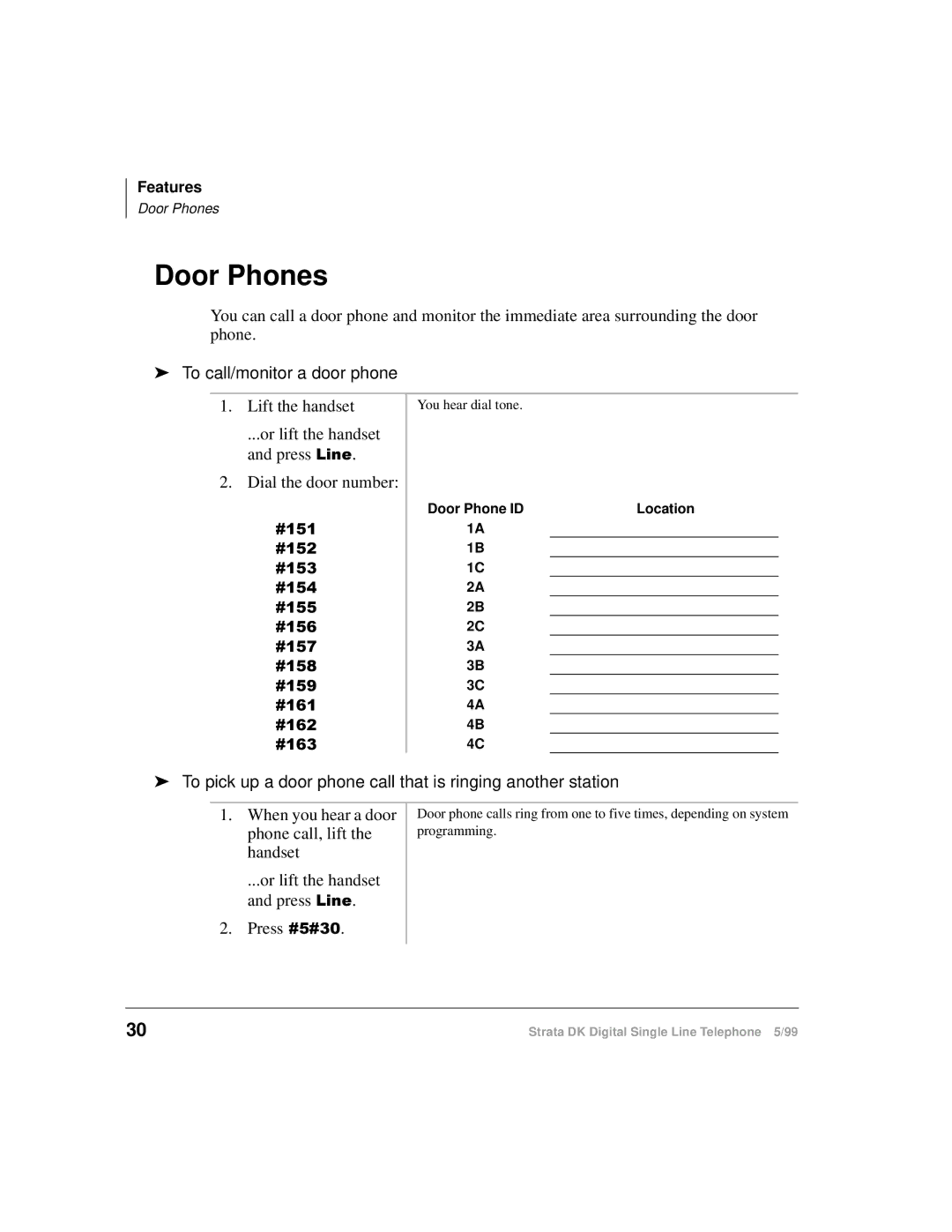 Toshiba DKA-UG-DKSLT-VB manual Door Phones, To call/monitor a door phone Lift the handset 