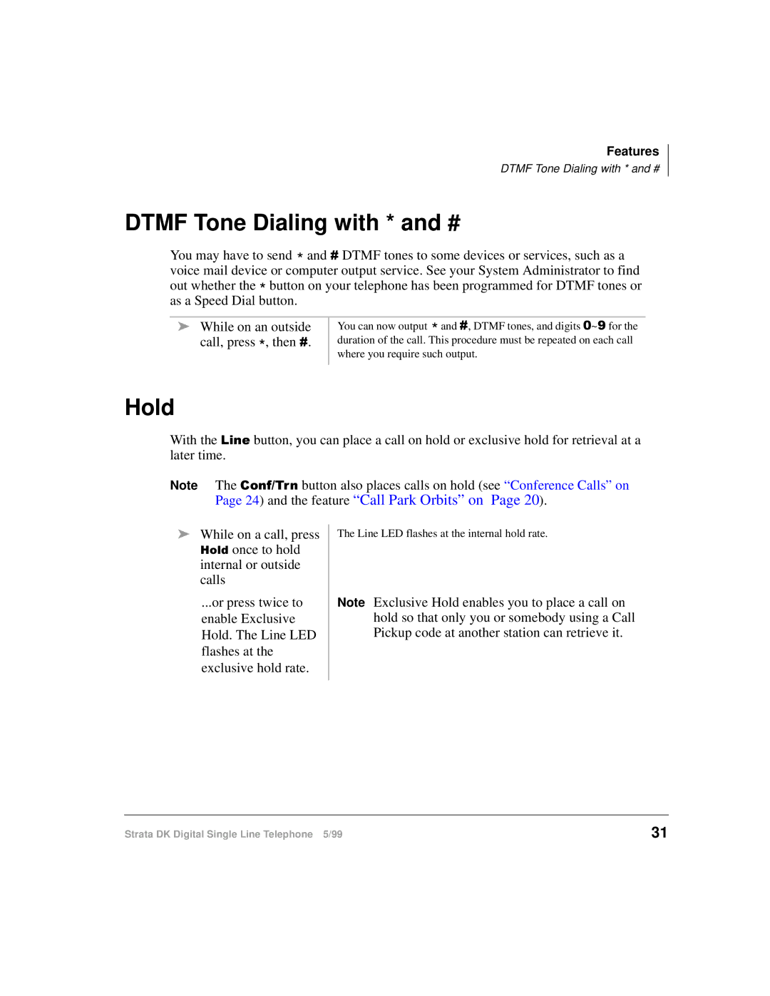 Toshiba DKA-UG-DKSLT-VB manual Dtmf Tone Dialing with * and #, Hold 