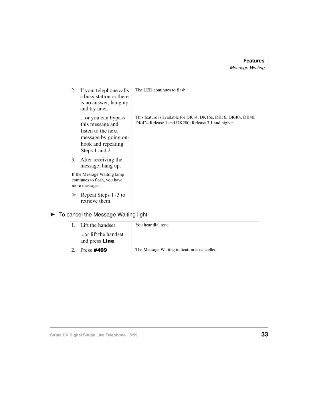 Toshiba DKA-UG-DKSLT-VB manual Repeat Steps 1~3 to retrieve them, To cancel the Message Waiting light 