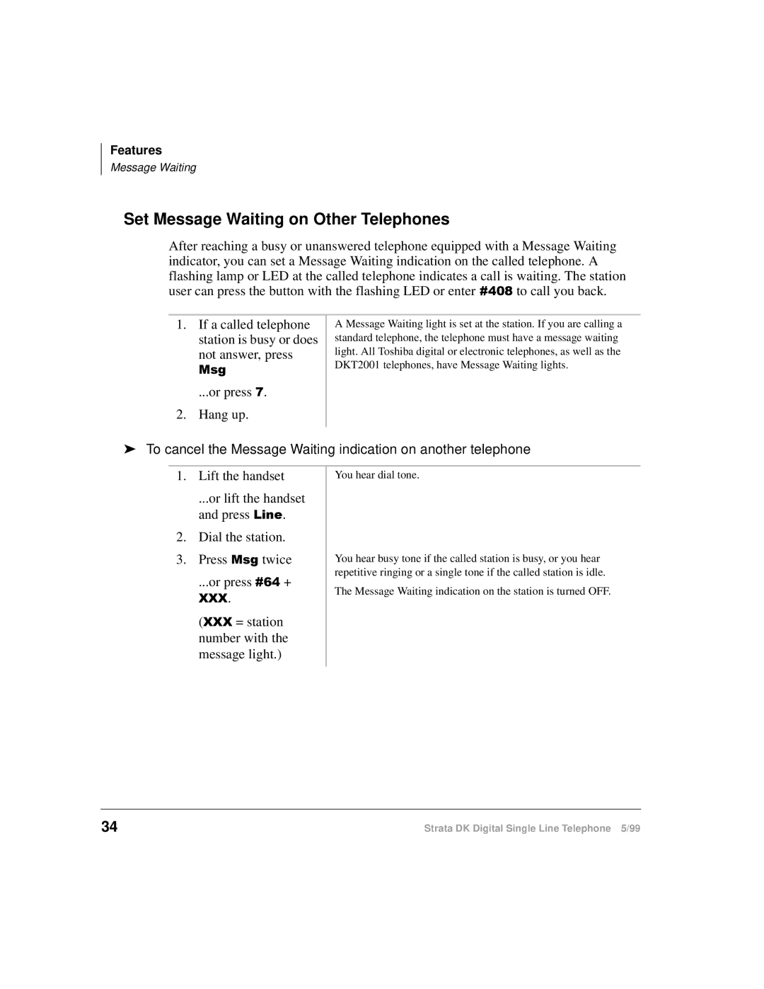 Toshiba DKA-UG-DKSLT-VB manual Set Message Waiting on Other Telephones, Or press Hang up 