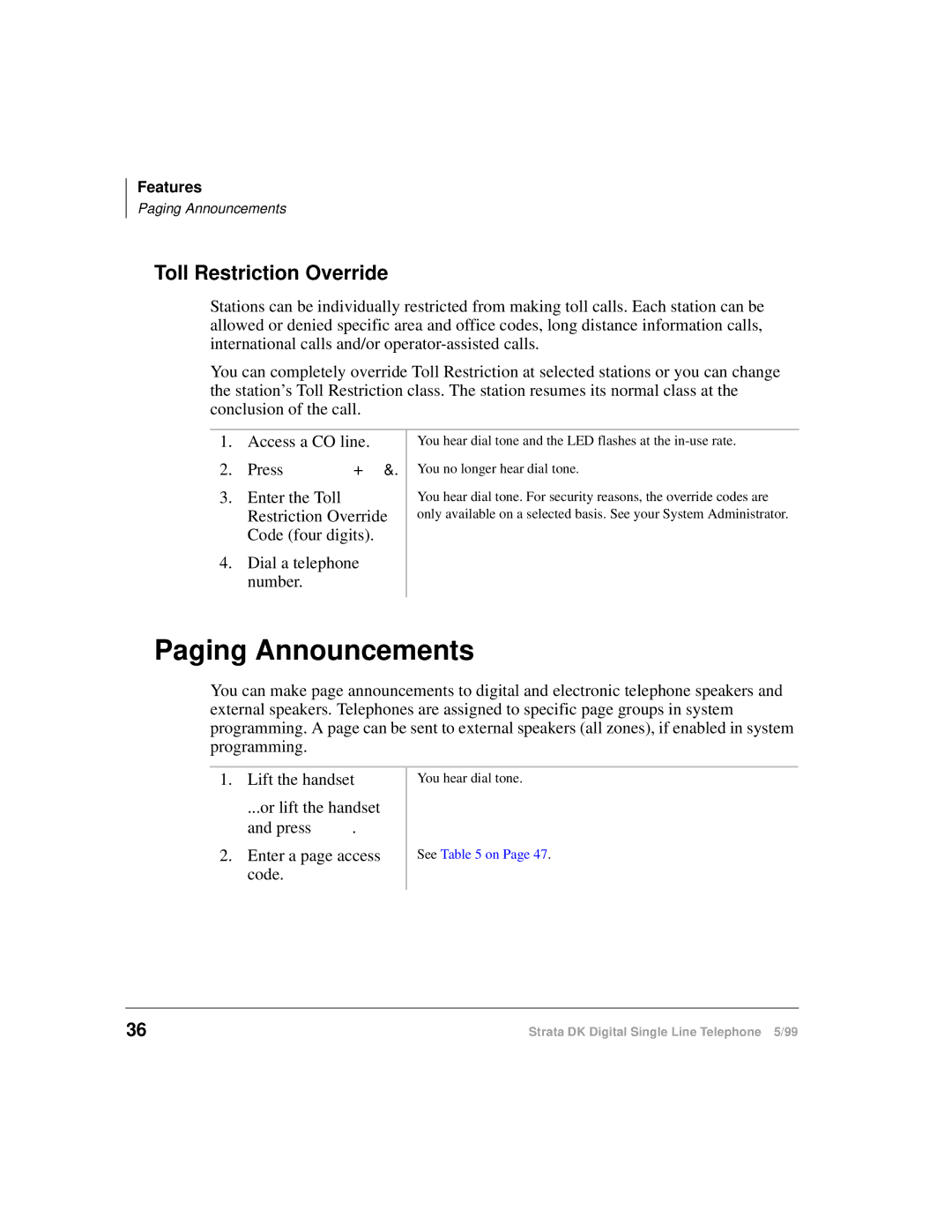 Toshiba DKA-UG-DKSLT-VB manual Paging Announcements, Toll Restriction Override 