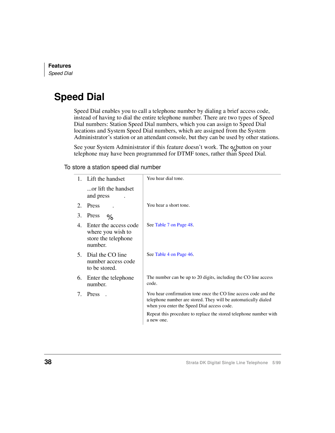 Toshiba DKA-UG-DKSLT-VB manual Speed Dial, To store a station speed dial number 