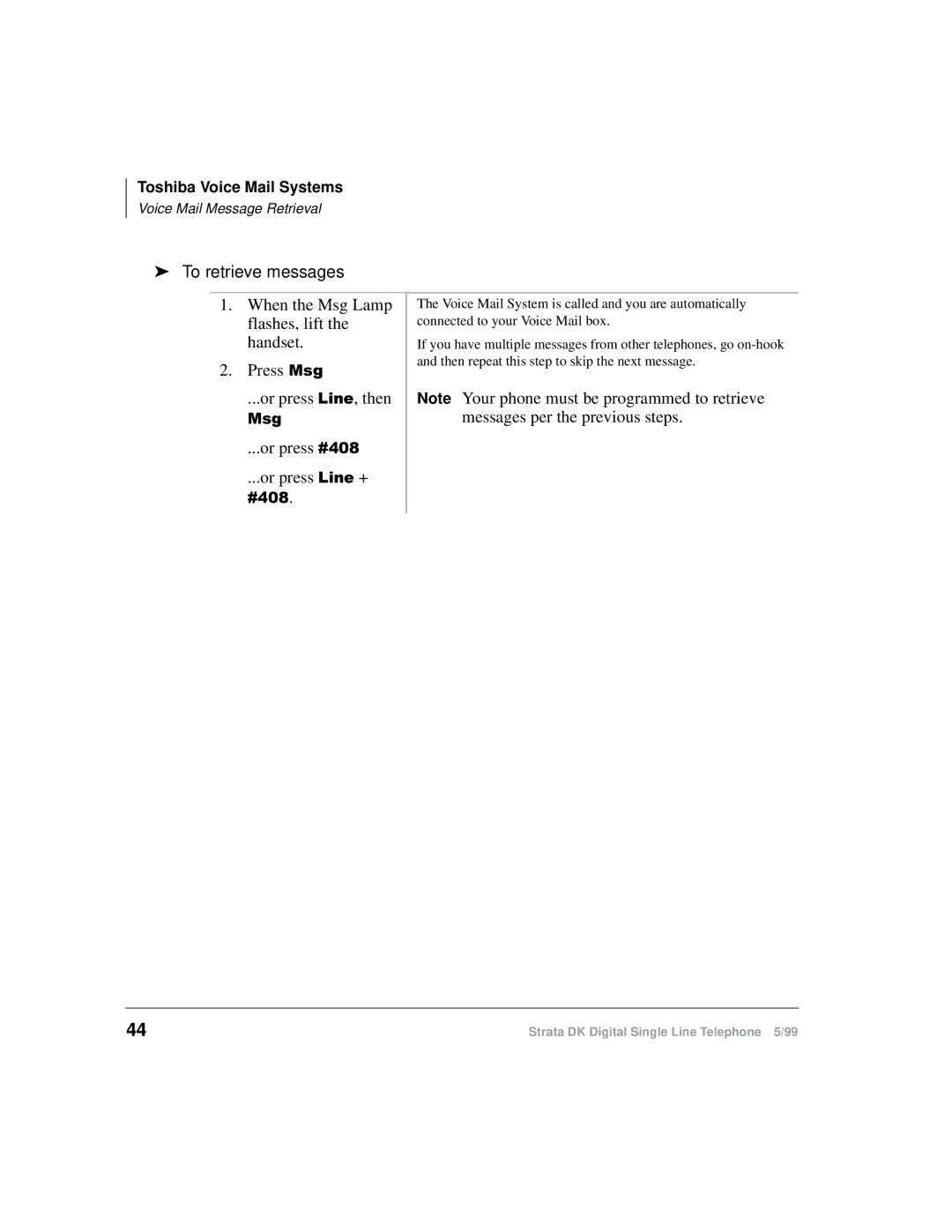 Toshiba DKA-UG-DKSLT-VB manual To retrieve messages 