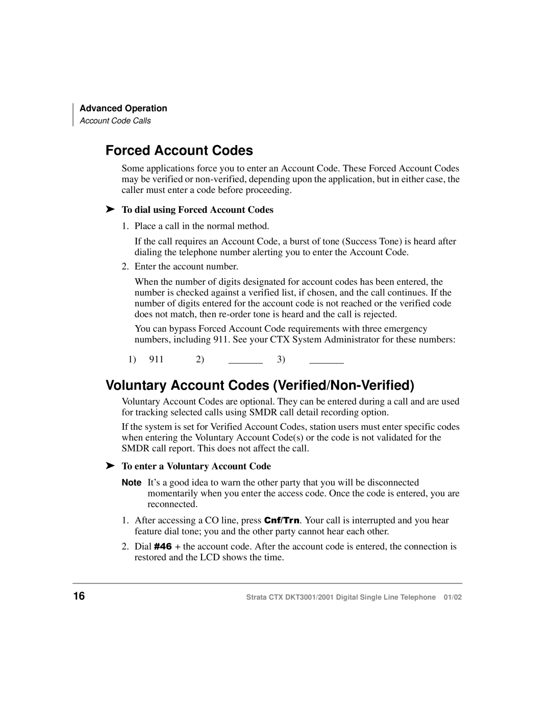 Toshiba DKT2001 manual Voluntary Account Codes Verified/Non-Verified, To dial using Forced Account Codes 