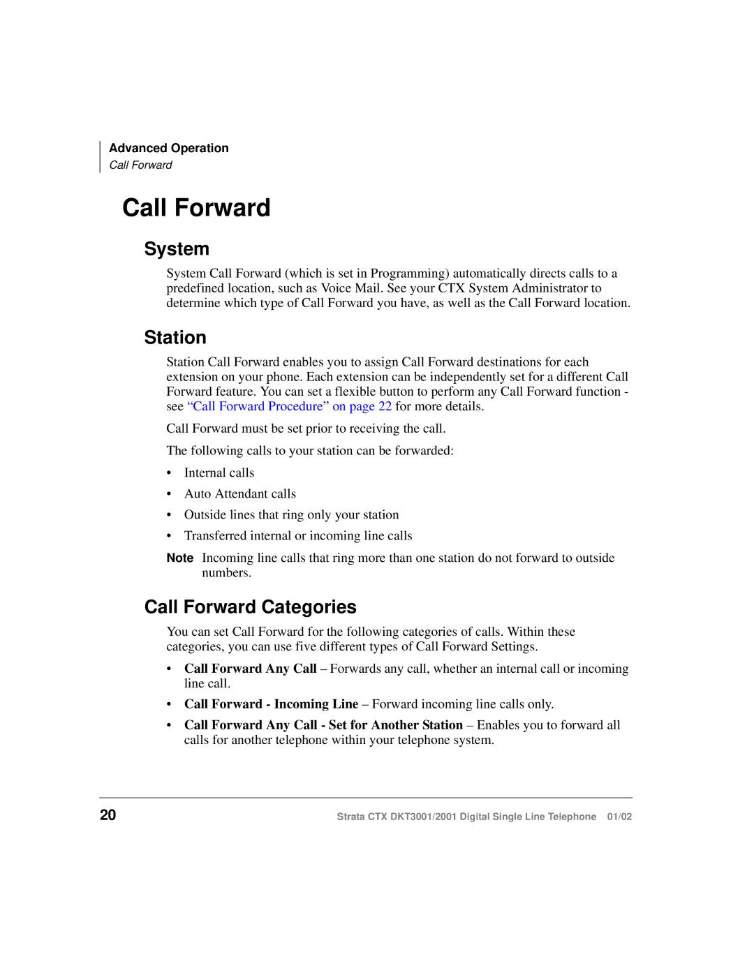 Toshiba DKT2001 manual System, Station, Call Forward Categories 