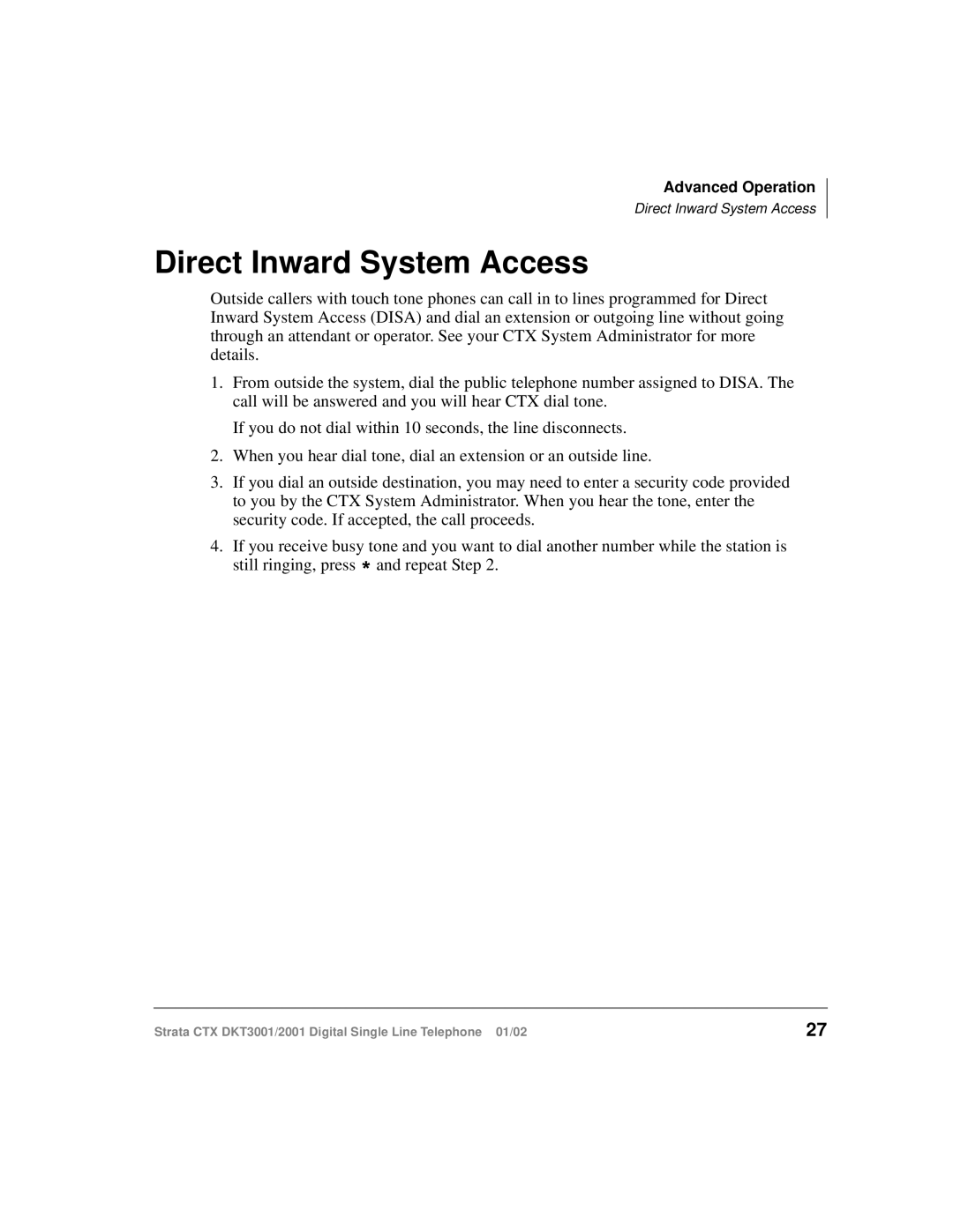 Toshiba DKT2001 manual Direct Inward System Access 