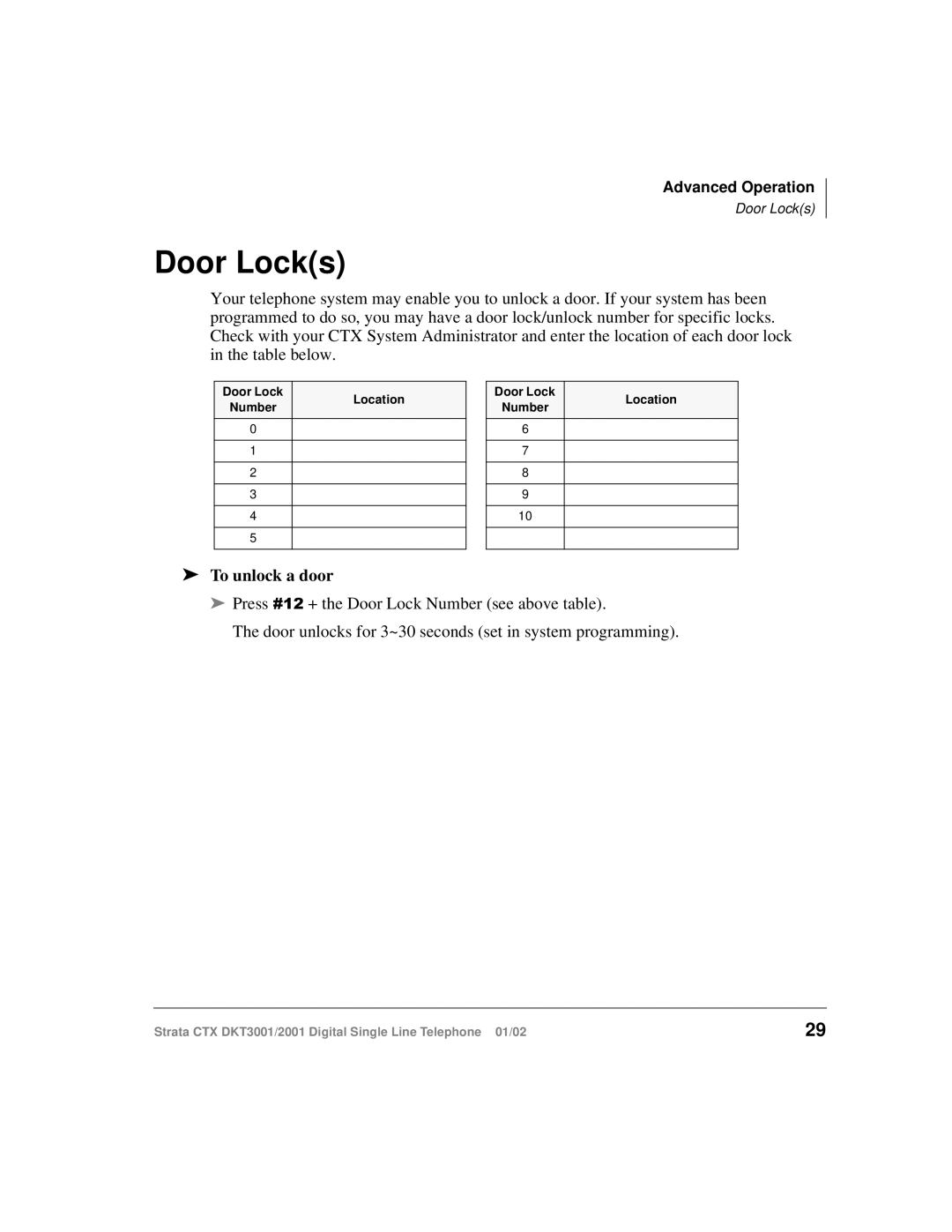 Toshiba DKT2001 manual Door Locks, To unlock a door 