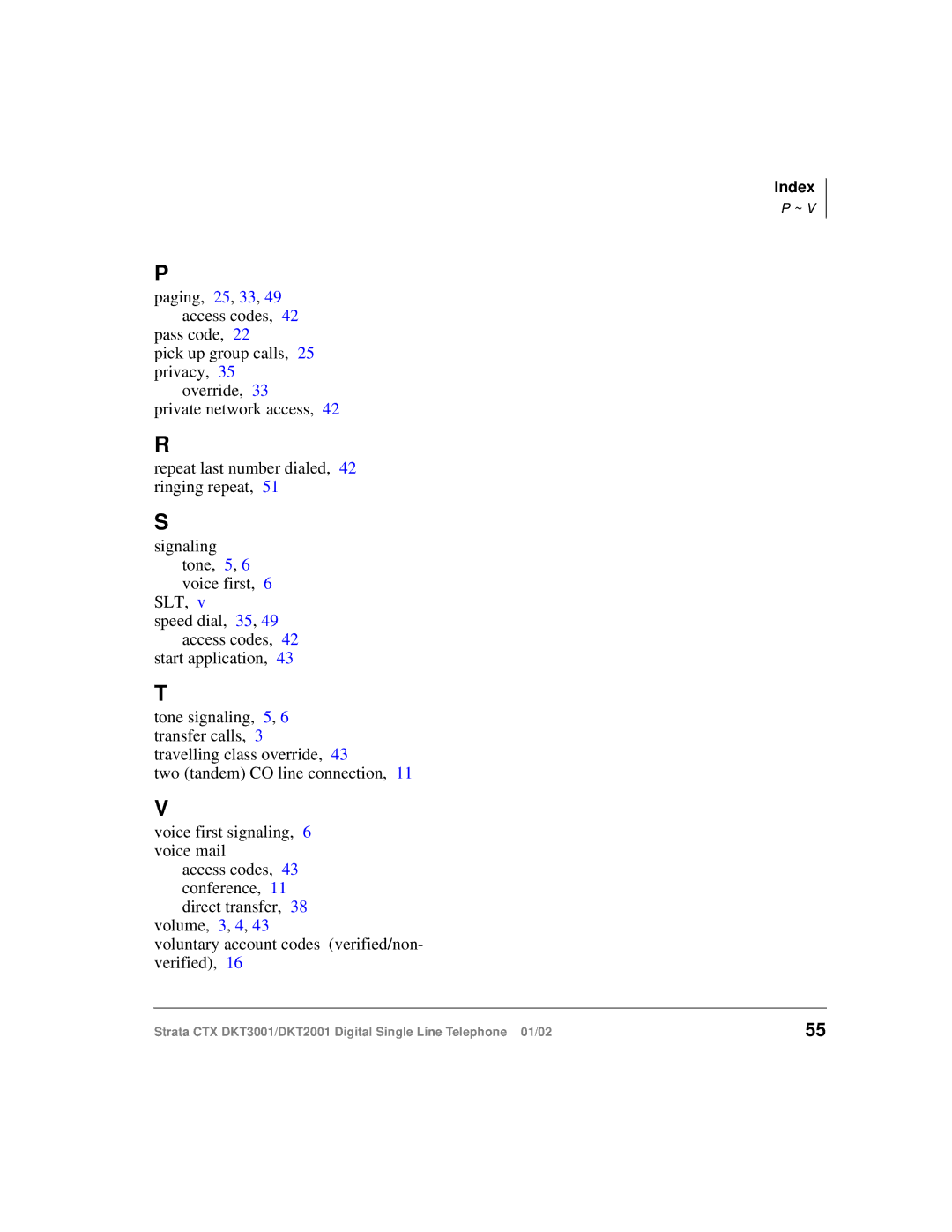 Toshiba DKT2001 manual Index 