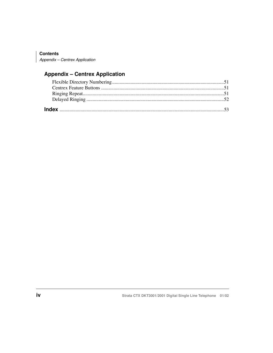 Toshiba DKT2001 manual Appendix Centrex Application 