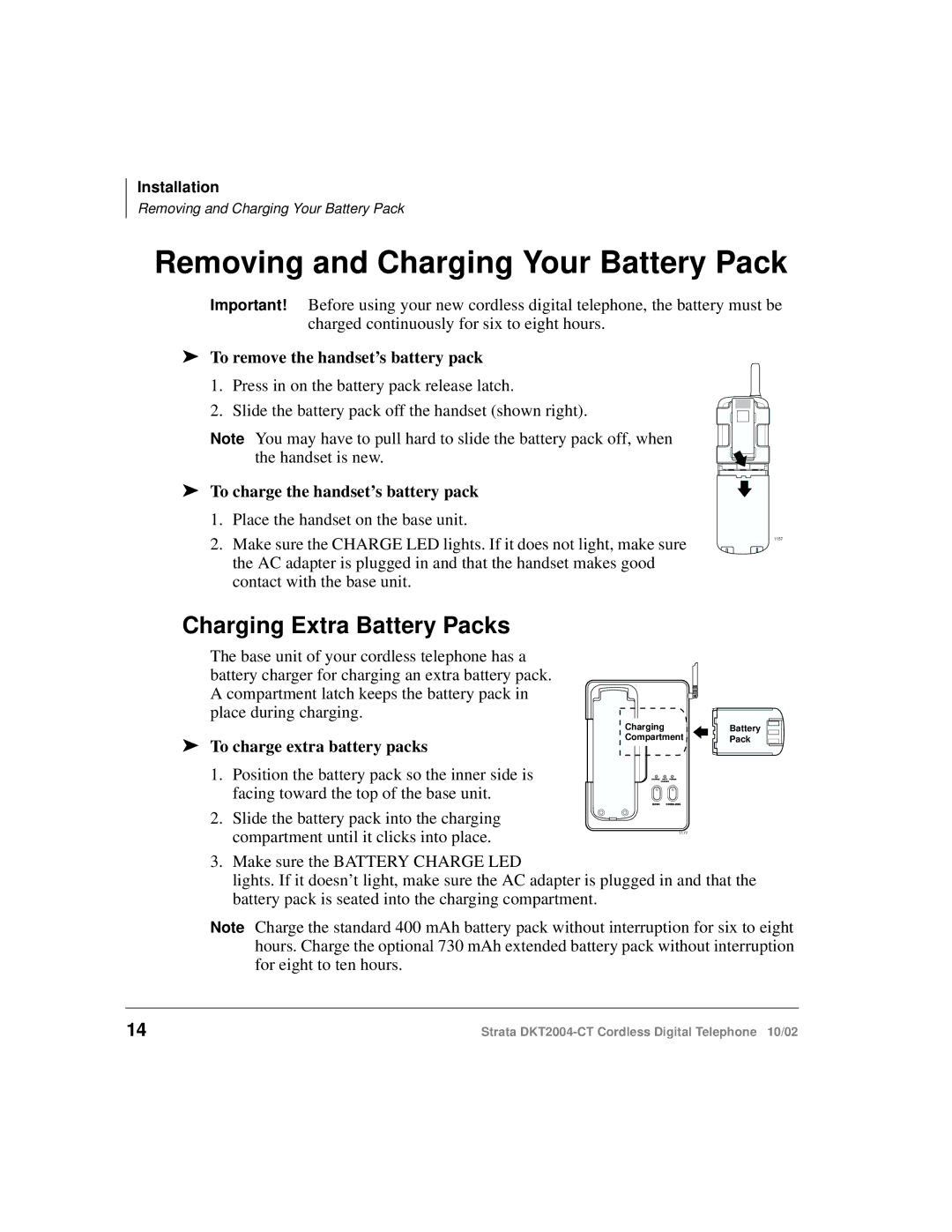 Toshiba DKT2004-CT Removing and Charging Your Battery Pack, Charging Extra Battery Packs, To charge extra battery packs 
