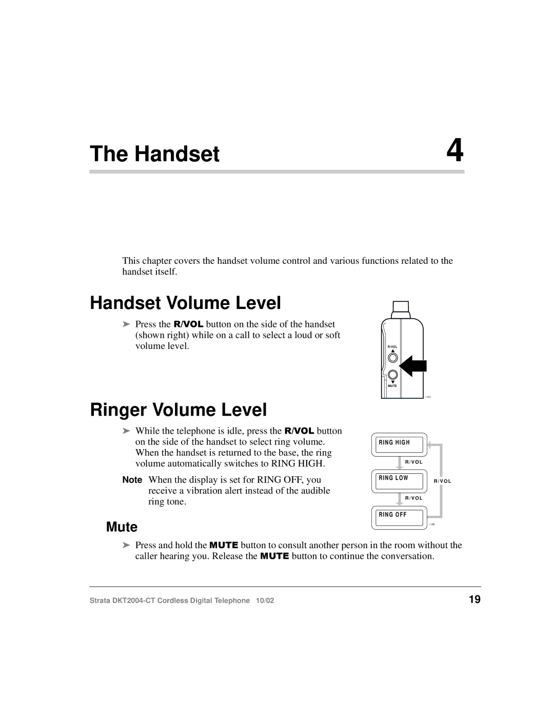 Toshiba DKT2004-CT manual Handset Volume Level, Ringer Volume Level, Mute 