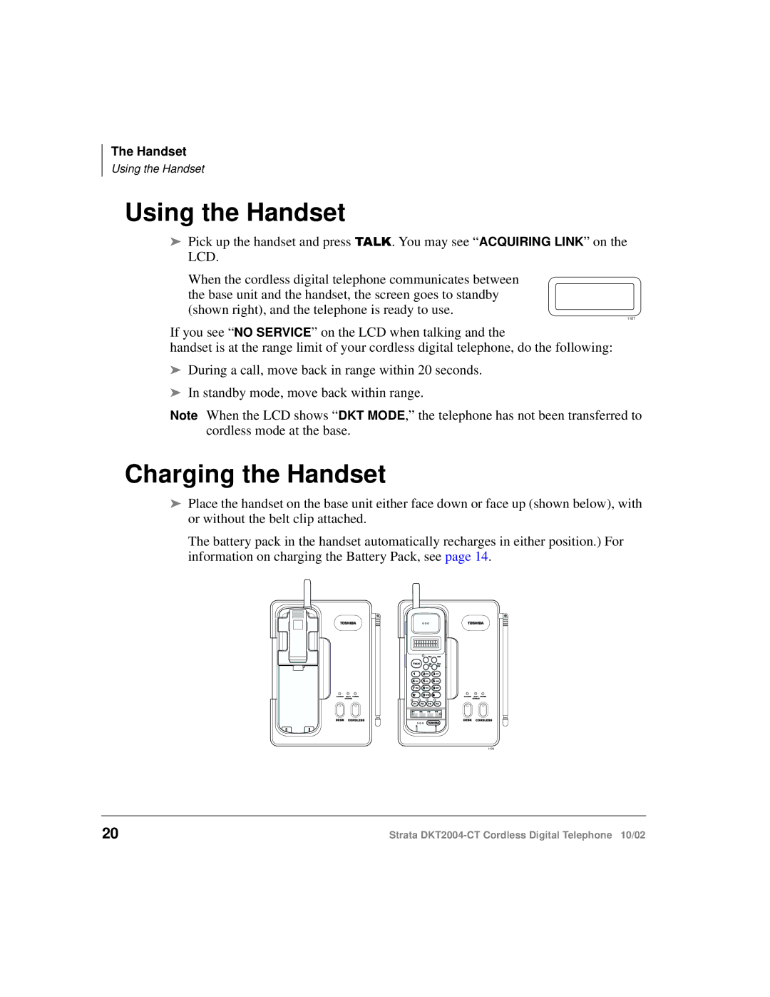 Toshiba DKT2004-CT manual Using the Handset, Charging the Handset 