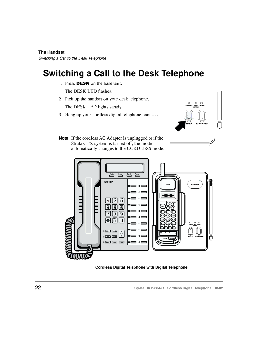 Toshiba DKT2004-CT manual Switching a Call to the Desk Telephone, Vol 