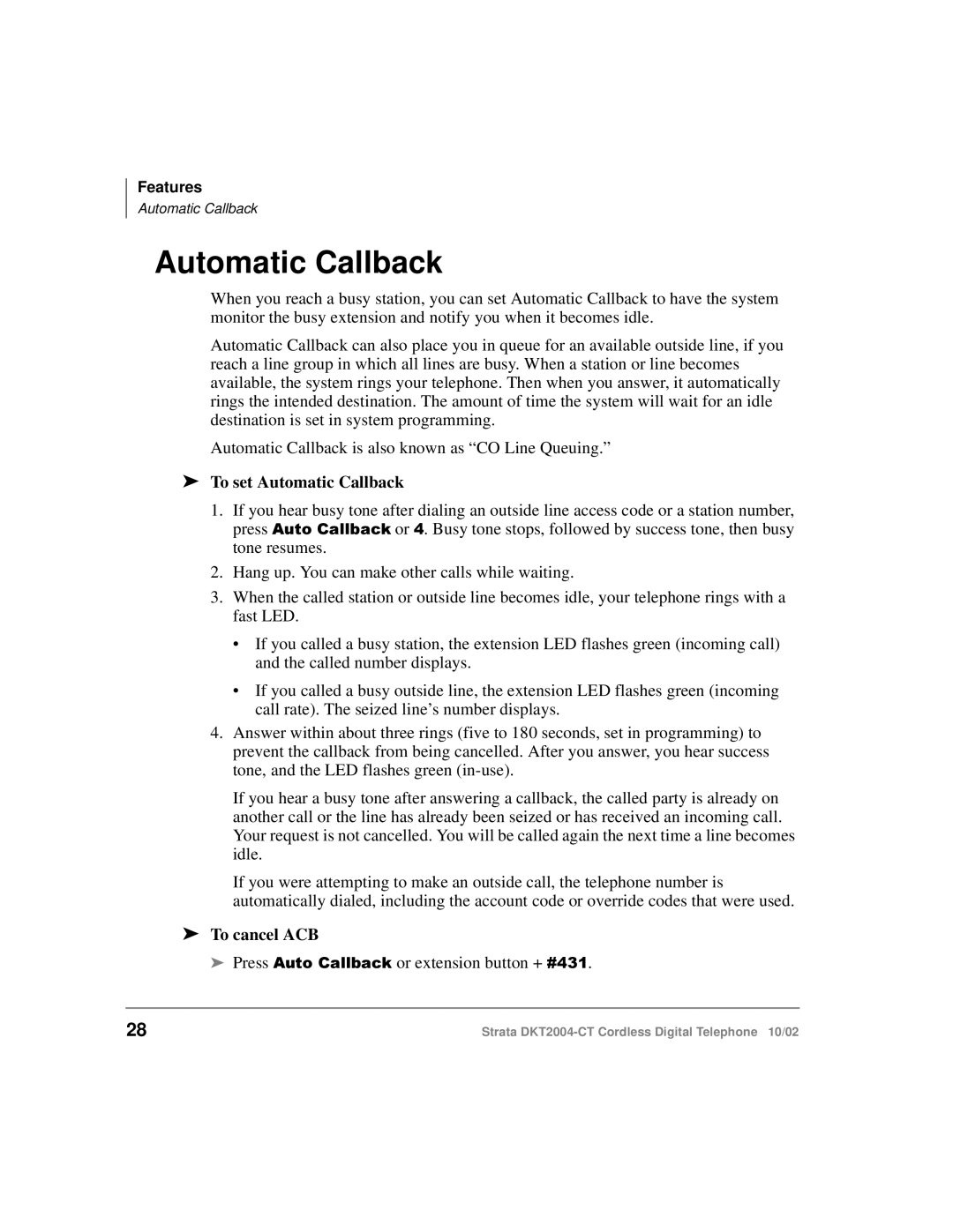 Toshiba DKT2004-CT manual To set Automatic Callback, To cancel ACB 