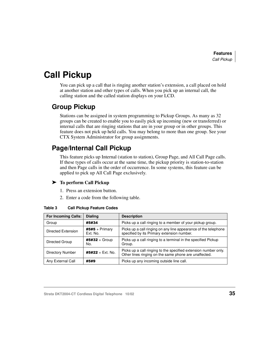 Toshiba DKT2004-CT manual Group Pickup, Page/Internal Call Pickup, To perform Call Pickup 