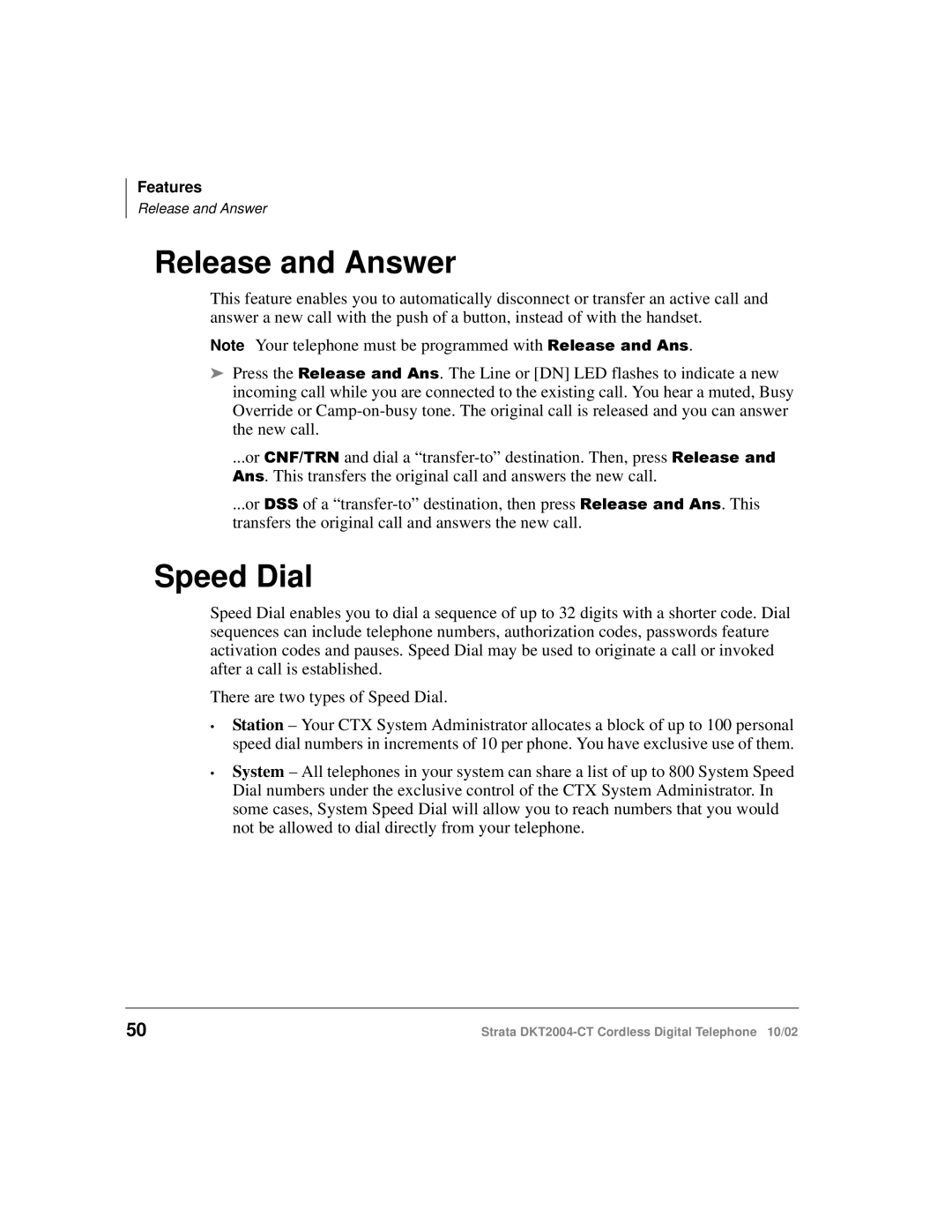 Toshiba DKT2004-CT manual Release and Answer, Speed Dial 