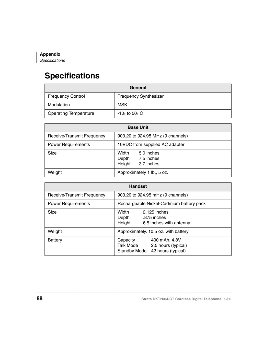 Toshiba DKT2004-CT manual Specifications, Base Unit 