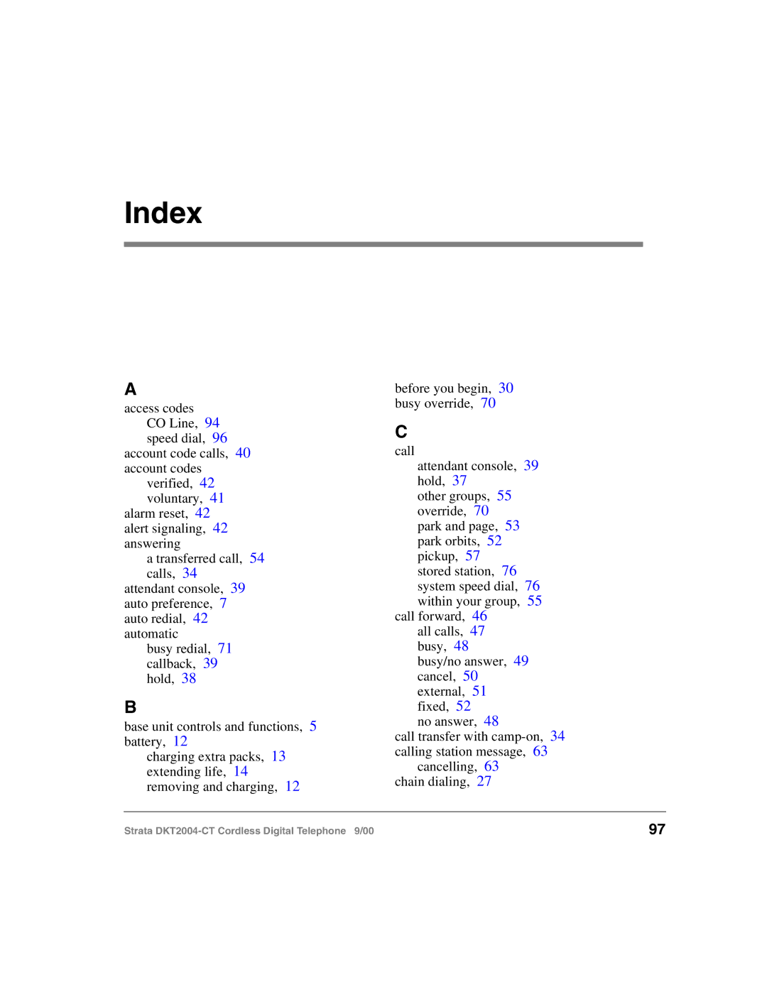 Toshiba DKT2004-CT manual Index 