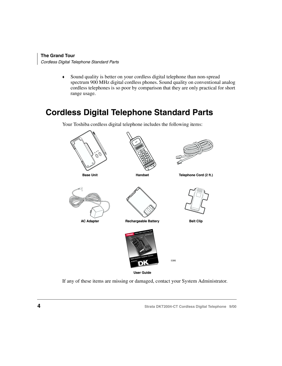 Toshiba DKT2004-CT manual Cordless Digital Telephone Standard Parts 