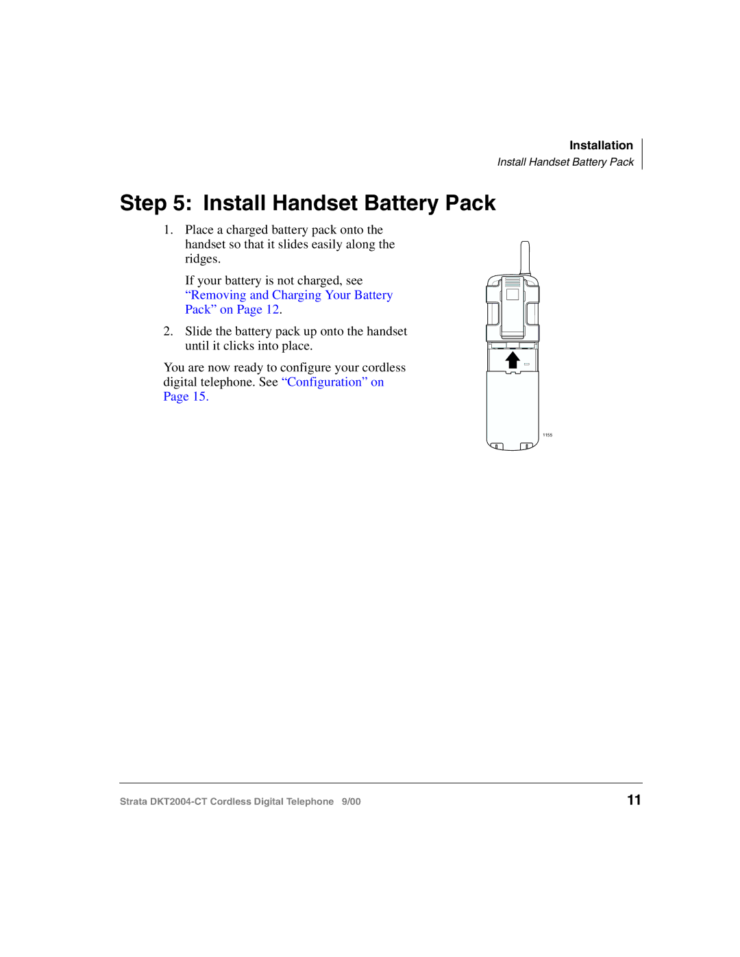 Toshiba DKT2004-CT manual Install Handset Battery Pack, Removing and Charging Your Battery Pack on 