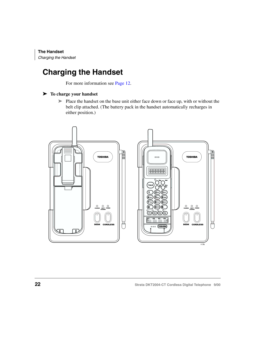 Toshiba DKT2004-CT manual Charging the Handset, To charge your handset 