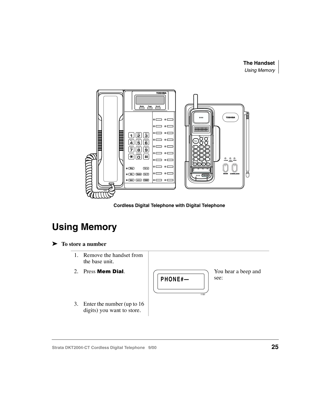 Toshiba DKT2004-CT manual Using Memory, To store a number 