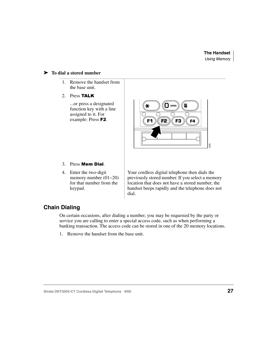 Toshiba DKT2004-CT manual Chain Dialing, To dial a stored number 