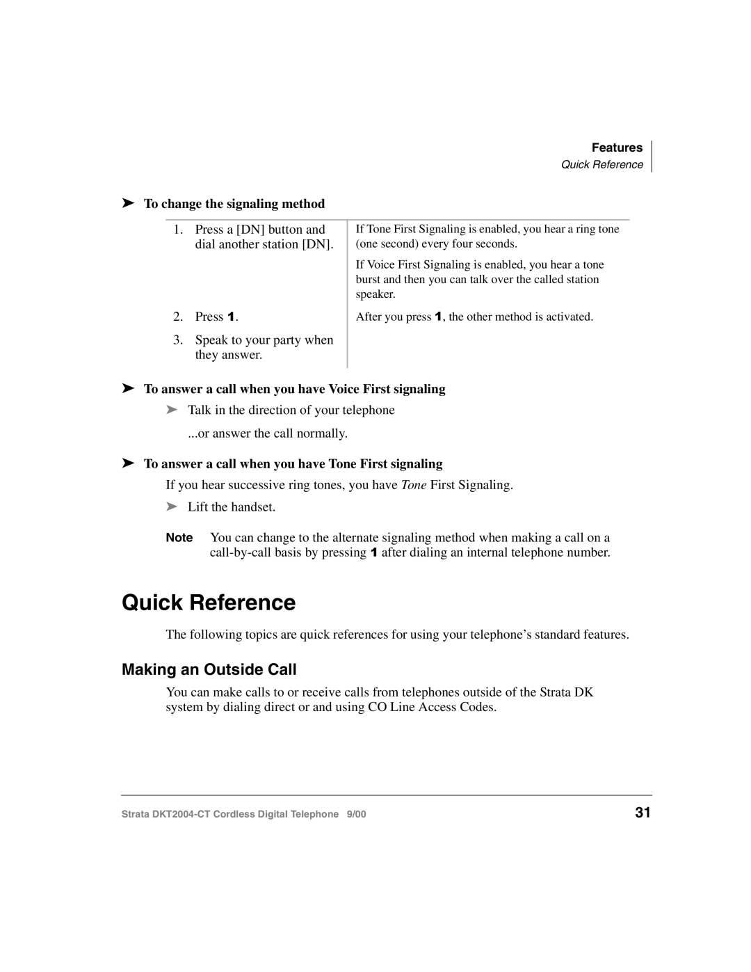 Toshiba DKT2004-CT manual Quick Reference, Making an Outside Call, To change the signaling method 