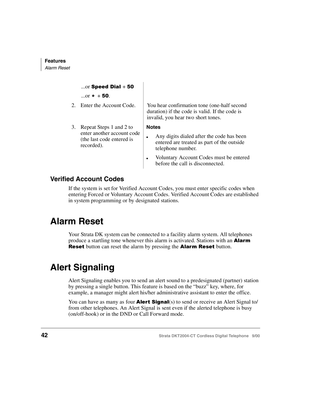 Toshiba DKT2004-CT manual Alarm Reset, Alert Signaling, Verified Account Codes 