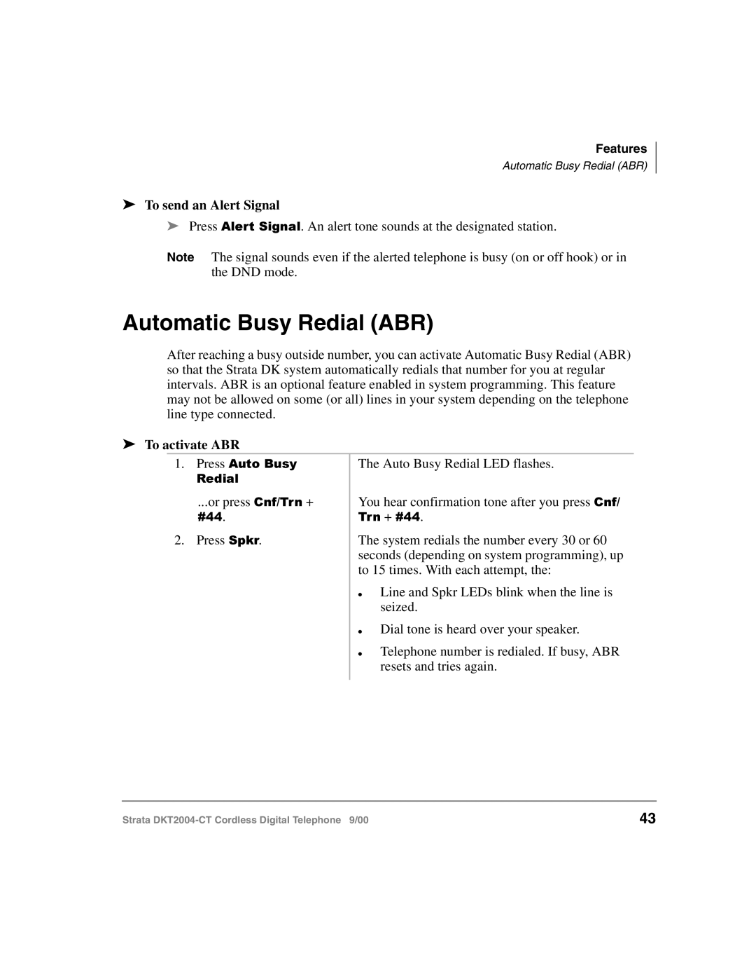 Toshiba DKT2004-CT manual Automatic Busy Redial ABR, To send an Alert Signal, To activate ABR 