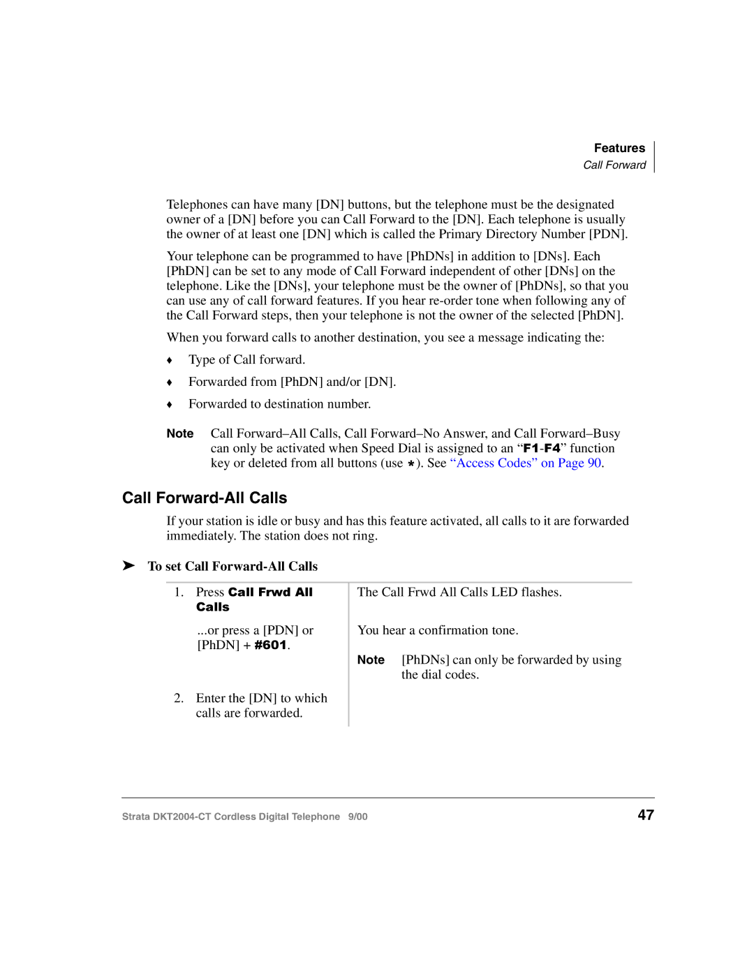 Toshiba DKT2004-CT manual To set Call Forward-All Calls 