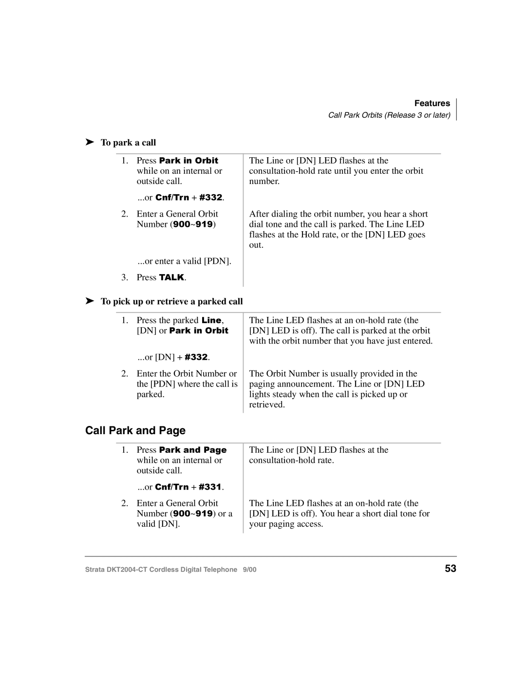 Toshiba DKT2004-CT manual Call Park, To park a call, To pick up or retrieve a parked call 