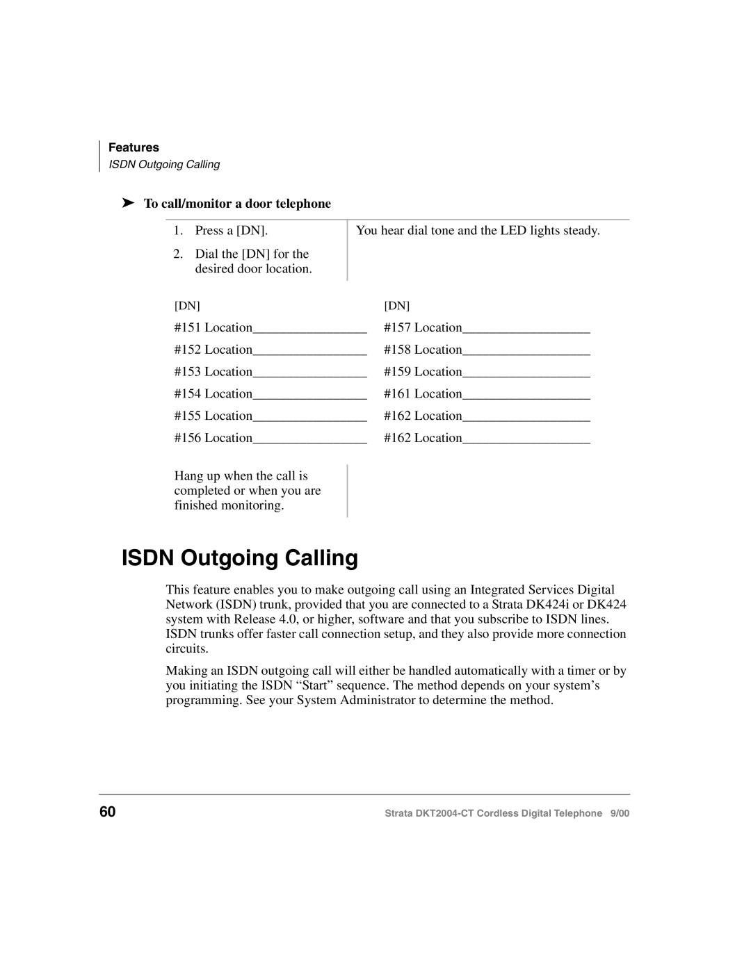 Toshiba DKT2004-CT manual Isdn Outgoing Calling, To call/monitor a door telephone 